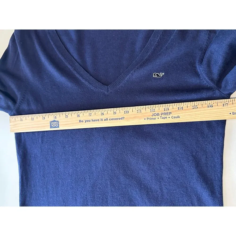 Vineyard Vines Blue V-Neck Sweater Womens XS Cotton Long Sleeve Whale Logo EUC